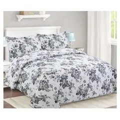 COMPRAPO - Cubrecama Quilt Liviano 2 Plazas Flower Gray + 2 Fundas 50x70 Cm