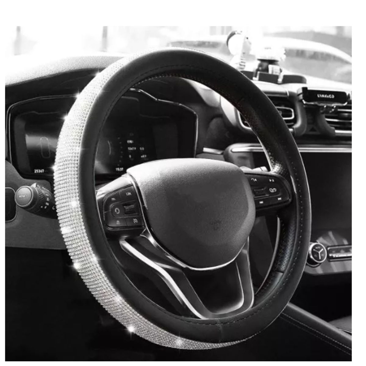 GENERICO - CUBRE VOLANTE PLATEADO  ESTANDAR CON PEDRERIA BRILLANTE