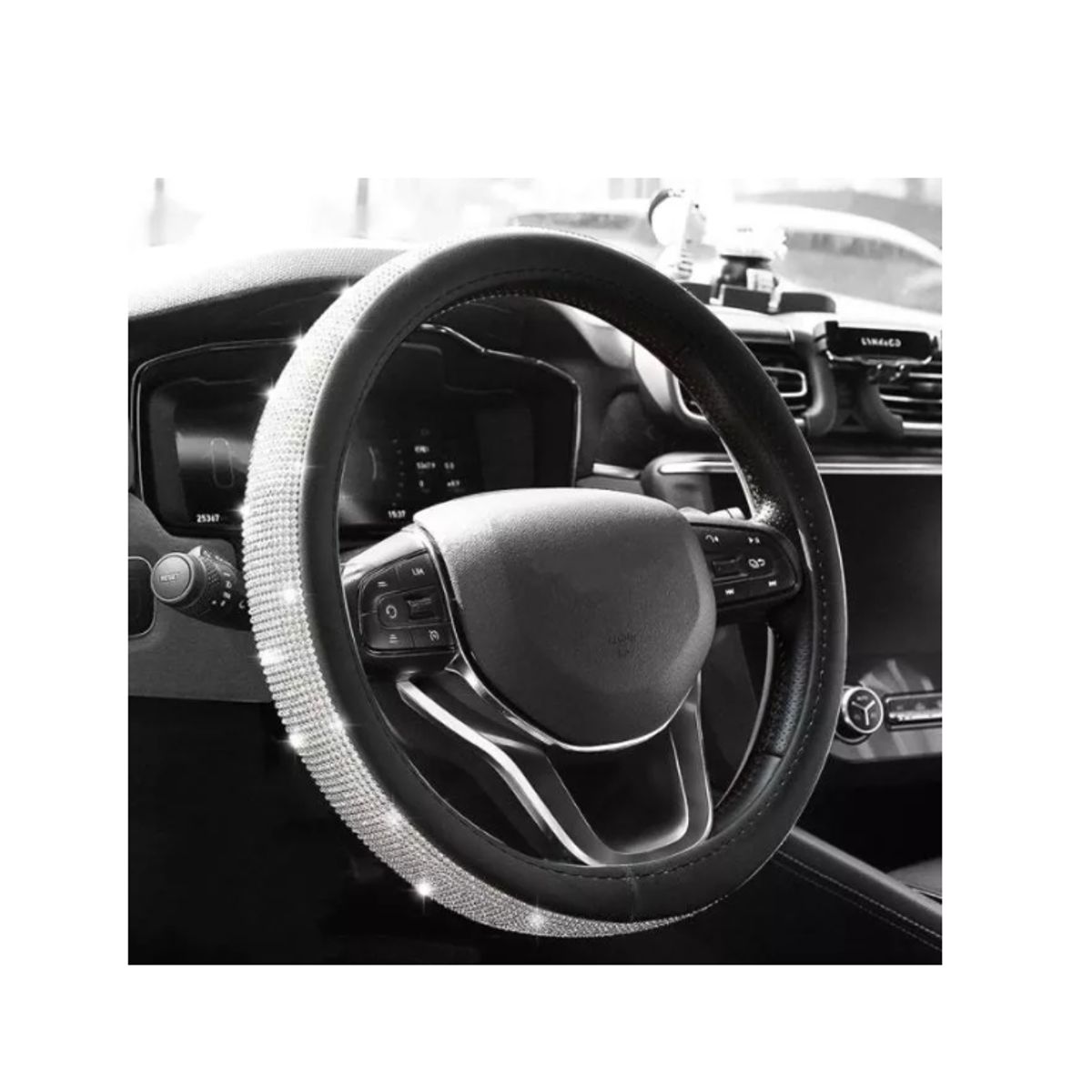 GENERICO - CUBRE VOLANTE PLATEADO  ESTANDAR CON PEDRERIA BRILLANTE