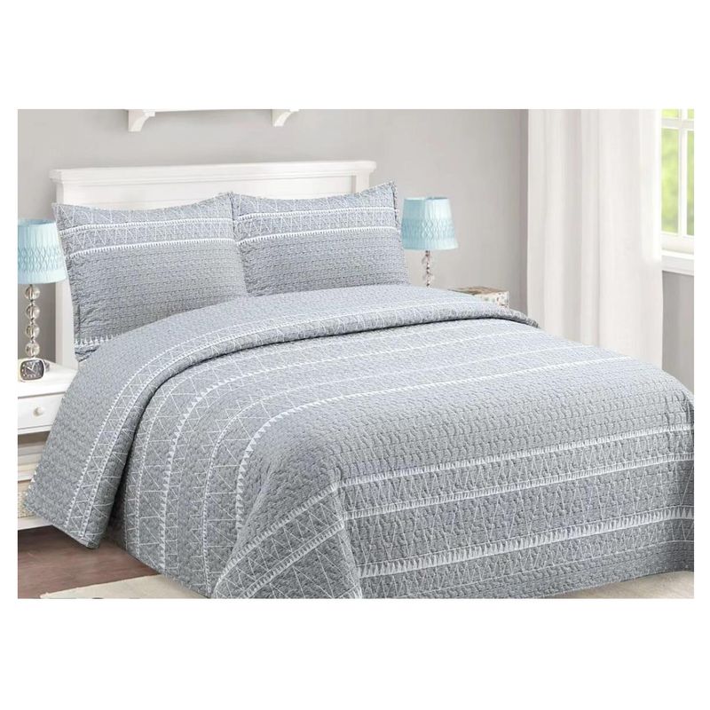 COMPRAPO - Cubrecama Quilt Liviano 2 Plazas Gris Etnic + 2 Fundas 50x70 Cm