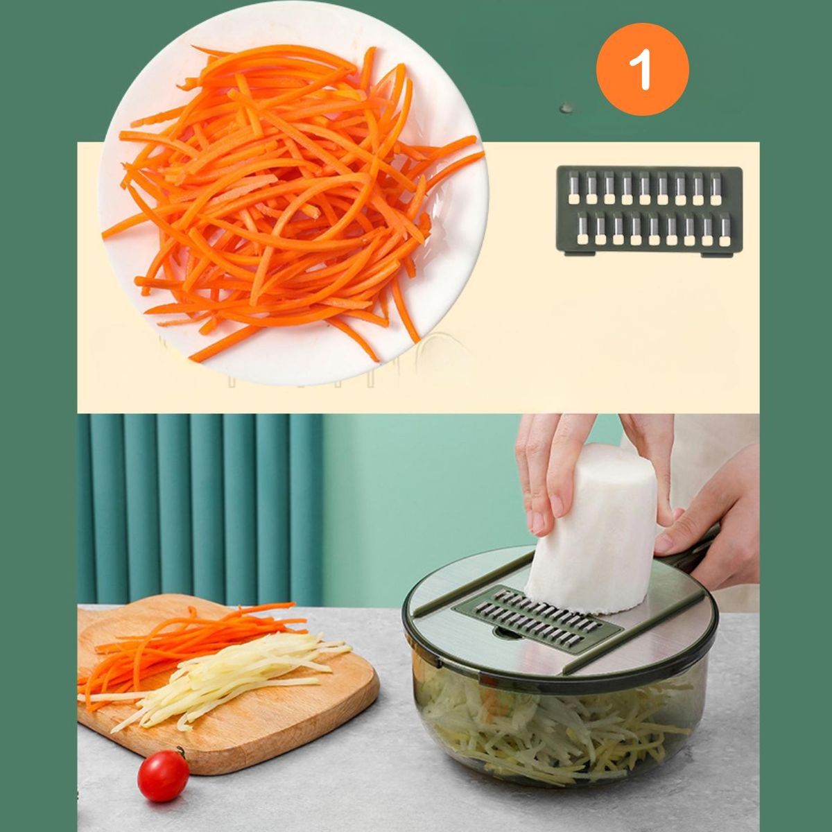 ELEONOR - Mandolina Rallador Colador Multiples Cuchillas Acero - Gris