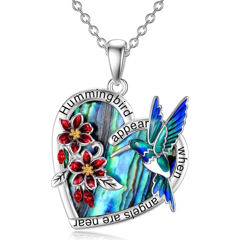 GENERICO - Collar Plata 925 Colgante Corazon Colibri Flor Nacar Mujer