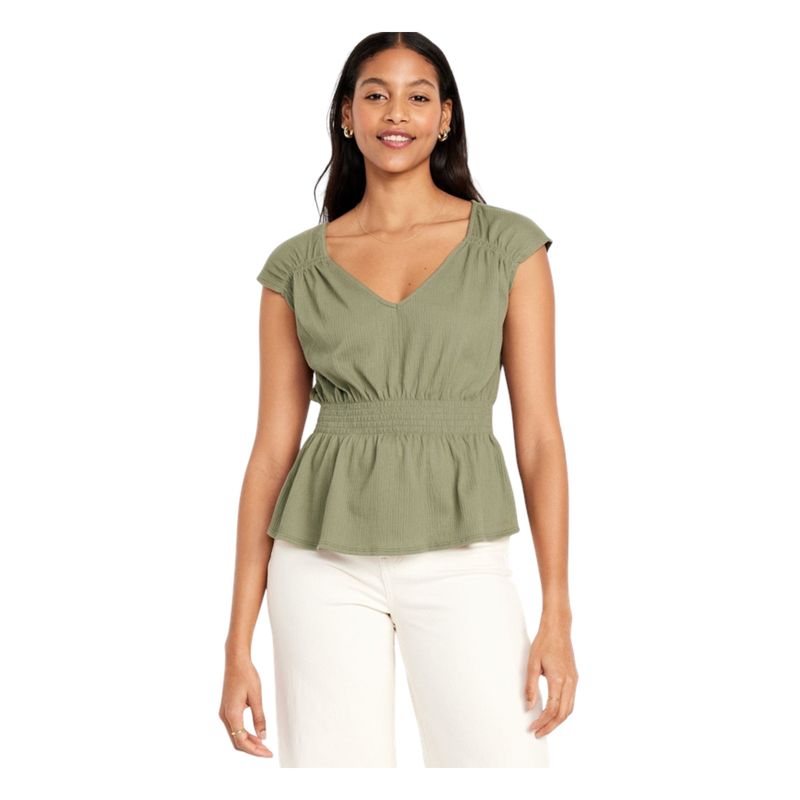 OLD NAVY - Blusa Fruncida Manga Corta Navy Mujer Verde