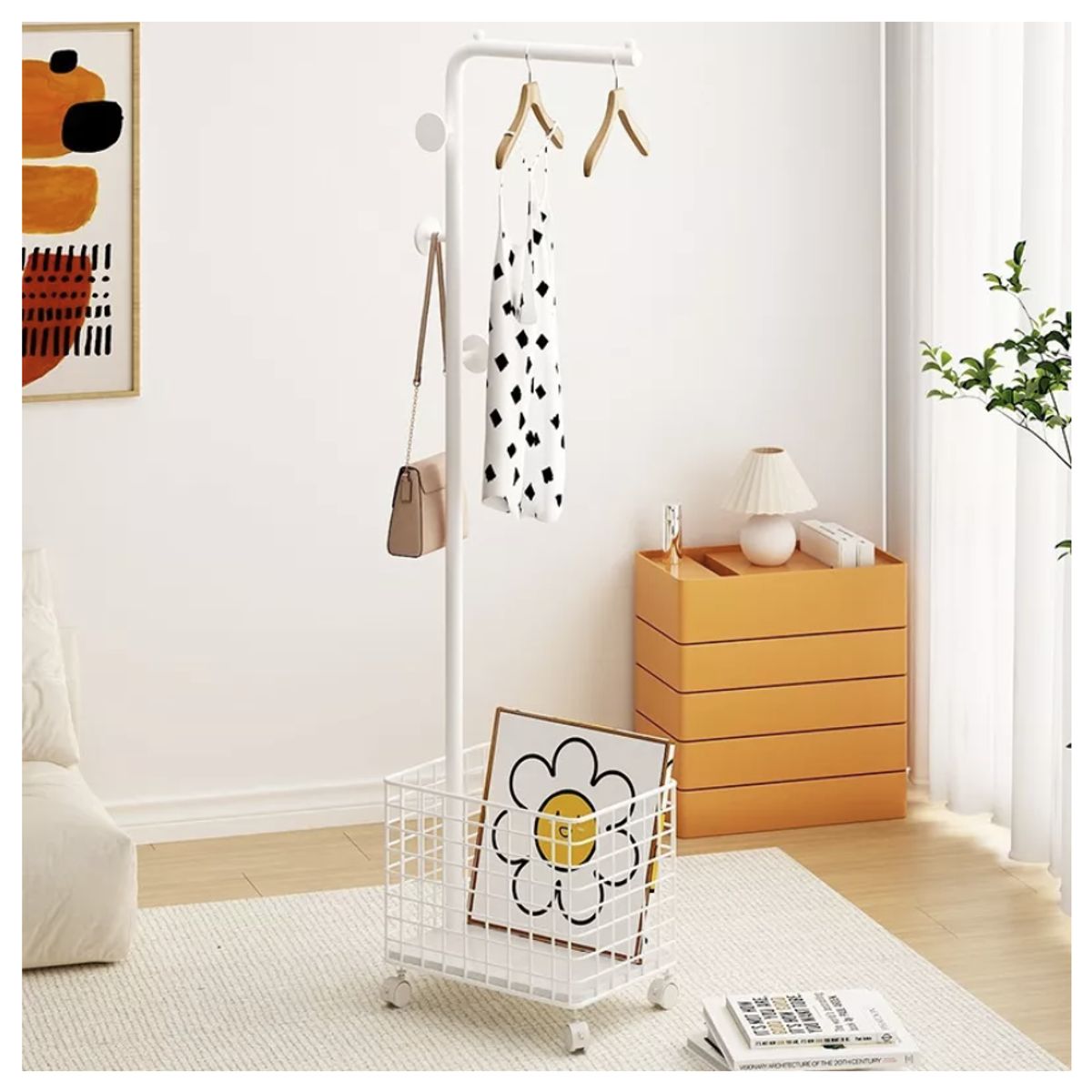 HOMER DESIGN - Perchero Organizador De Ropa Metal 170x42 Cm Con Rueda