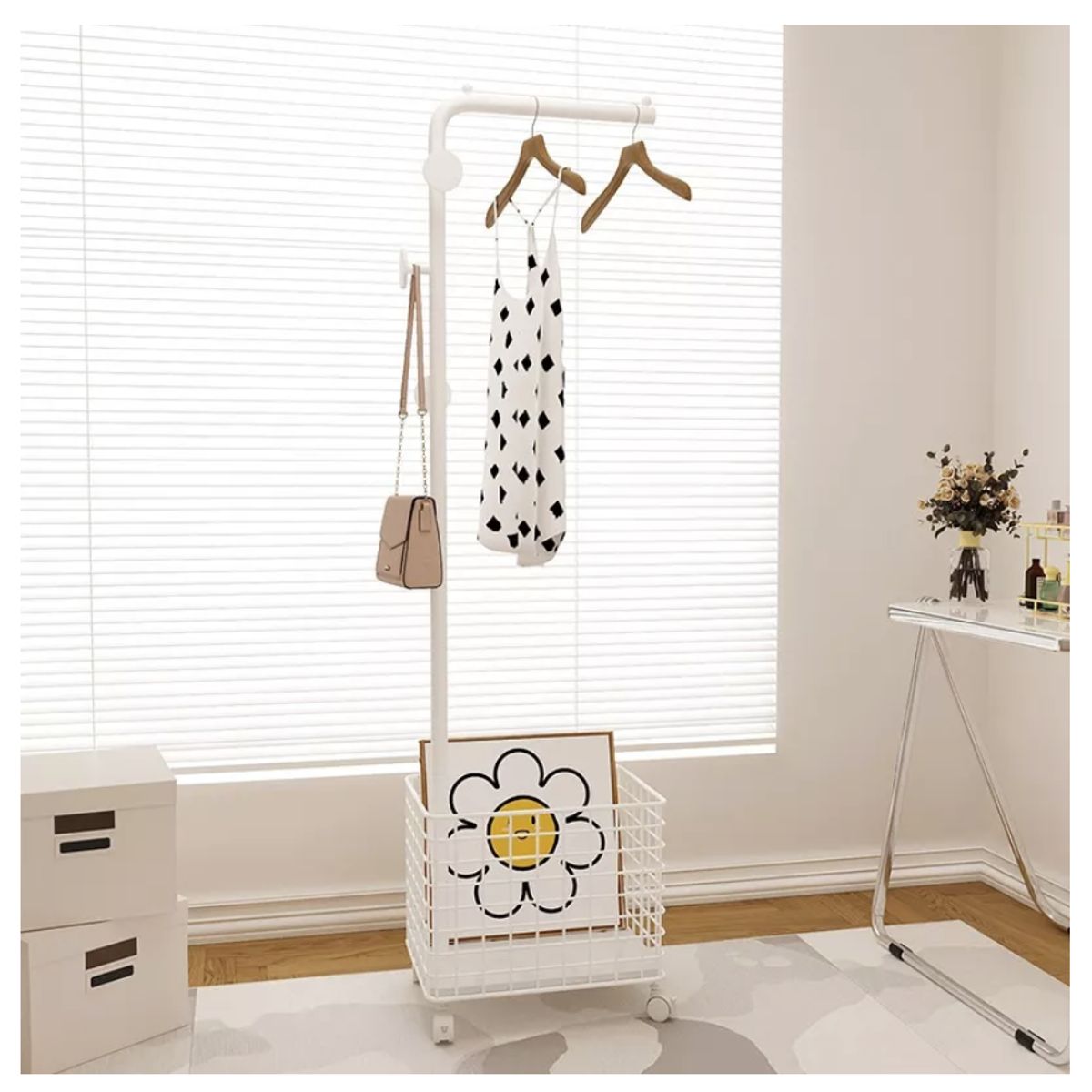 HOMER DESIGN - Perchero Organizador De Ropa Metal 170x42 Cm Con Rueda