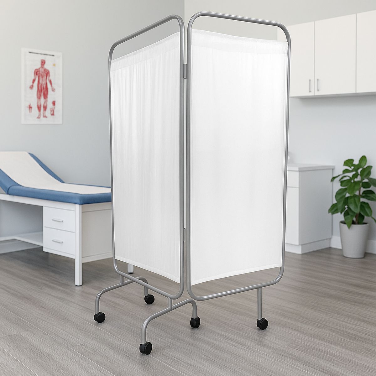 GLOMED - Biombo Separador 2 Cuerpos Acero Inoxidable / Blanco