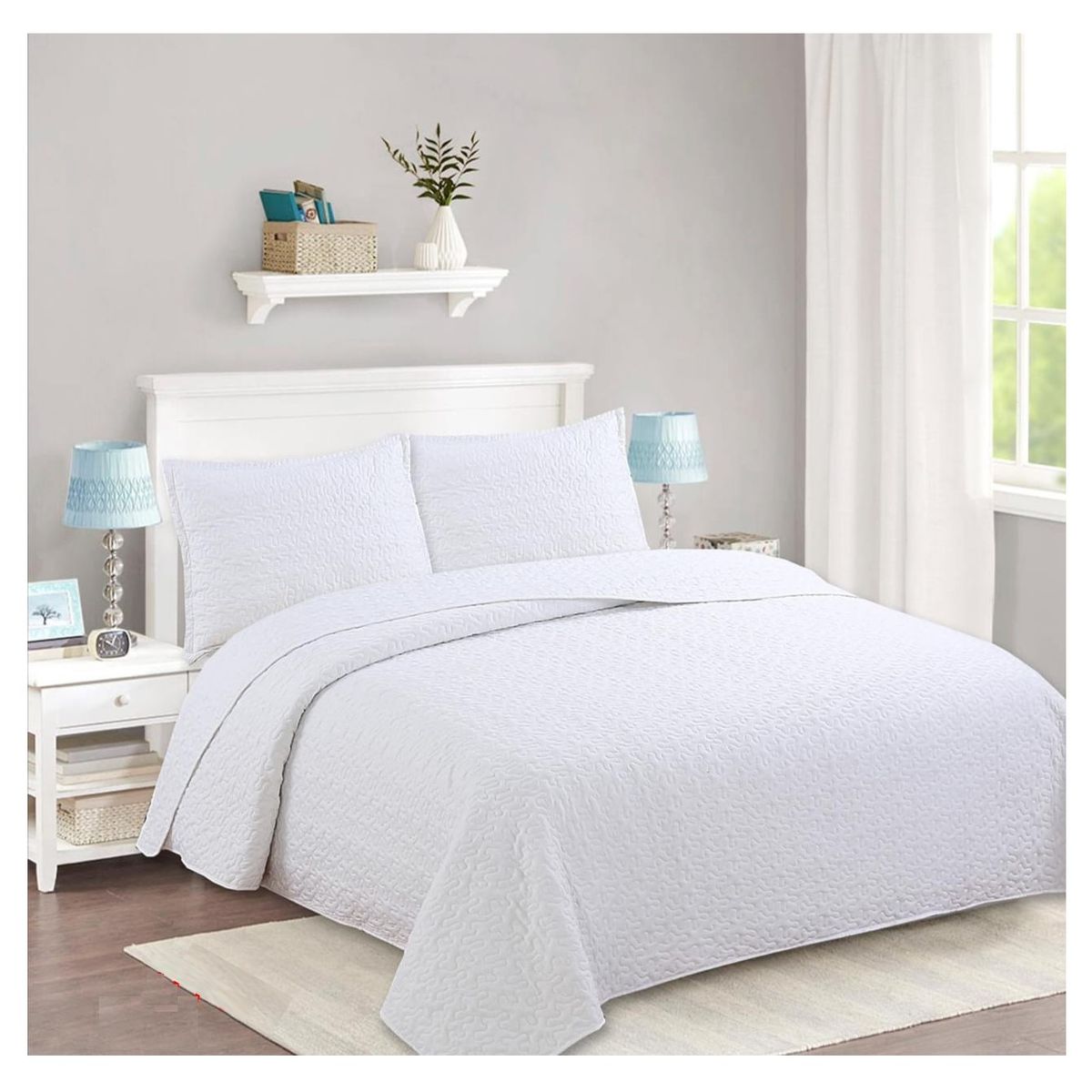 Cubrecama Quilt Liviano 2 Plazas Blanco + 2 Fundas 50x70 Cm, marca COMPRAPO - Foto Principal
