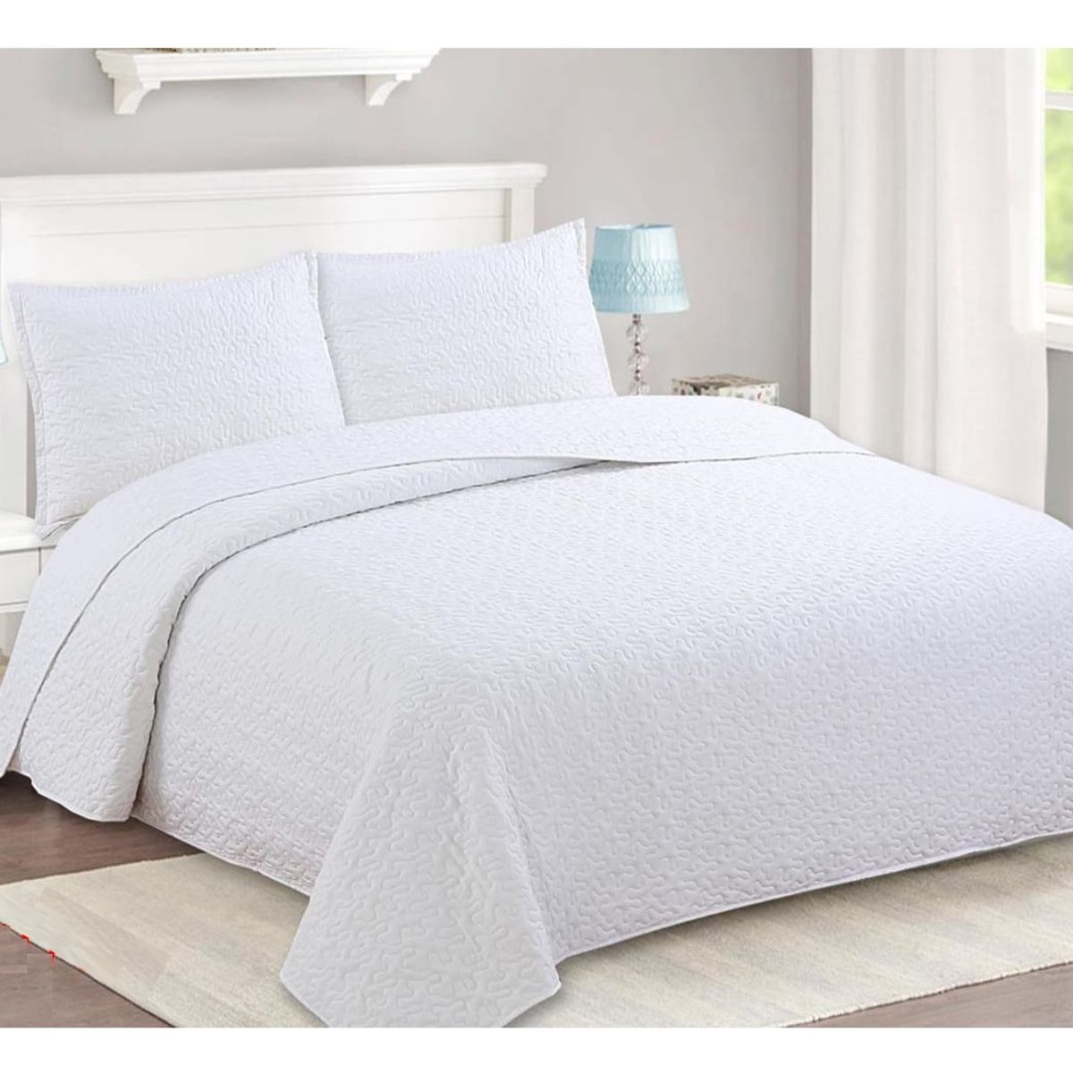 Cubrecama Quilt Liviano 2 Plazas Blanco + 2 Fundas 50x70 Cm, marca COMPRAPO - Foto 2