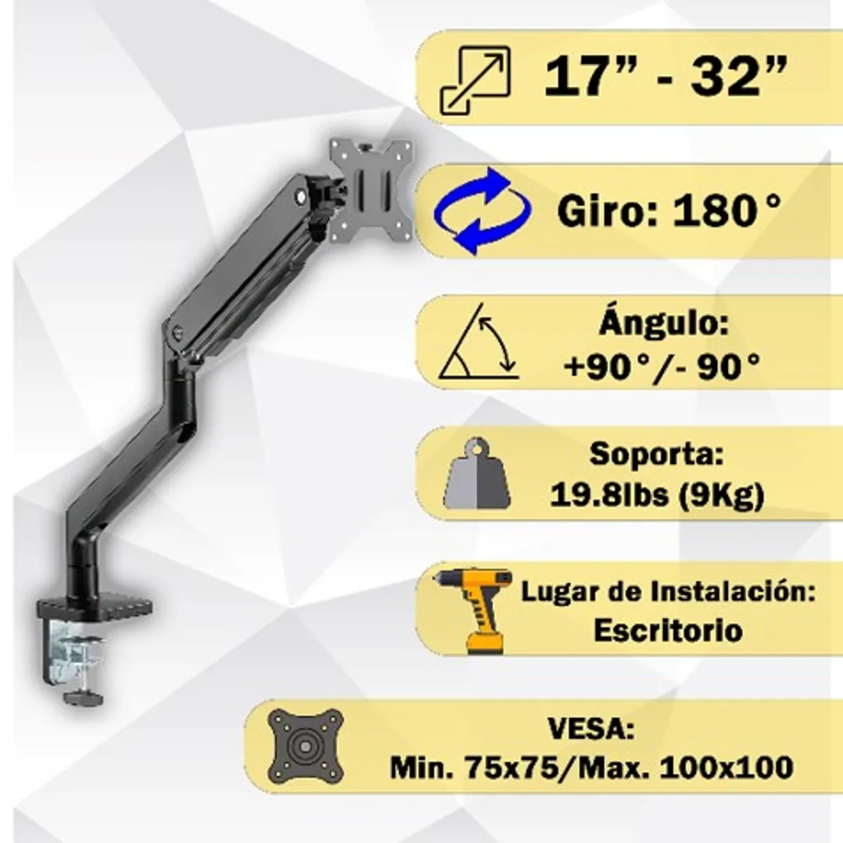 EMETRES - Brazo Para Monitor Base Monitor Escritorio 17 A 32 Pulgadas