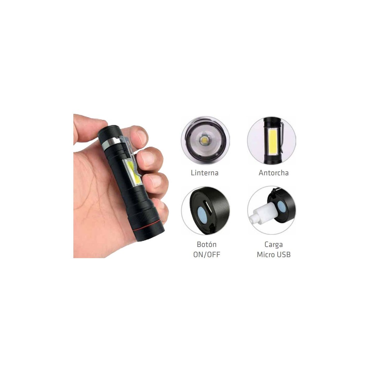 TECNOLAB - Linterna Led Aleación De Aluminio Recargable Usb - SC