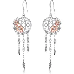 GENERICO - Aros atrapasueños rosa plata 925 joya juvenil mujer