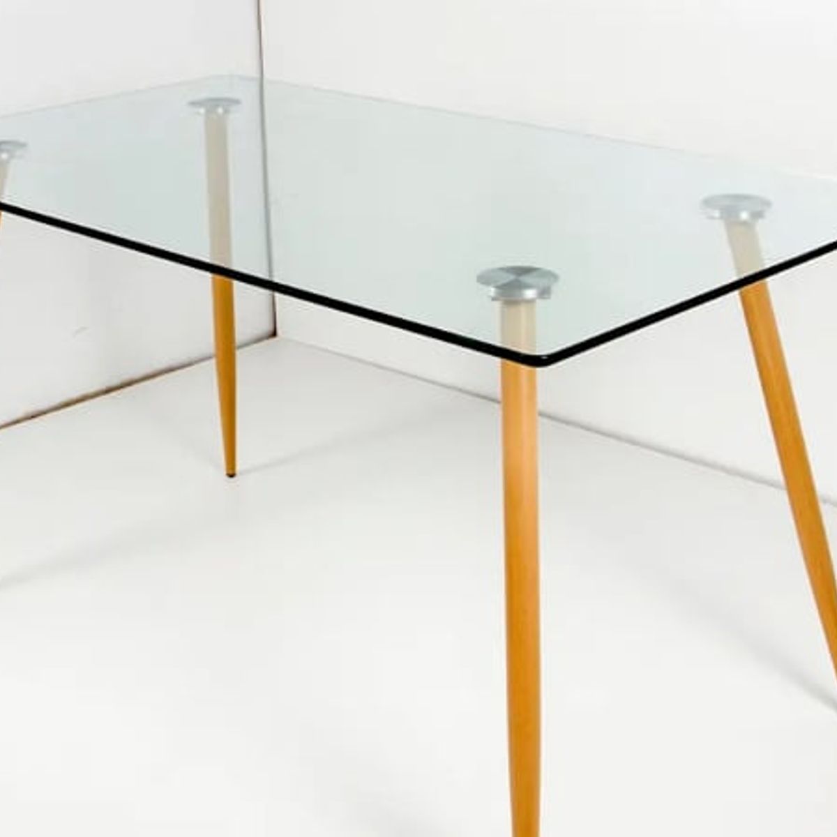 HABITA2 CHILE - Mesa de vidrio Prince 120cm con patas Simil de Madera