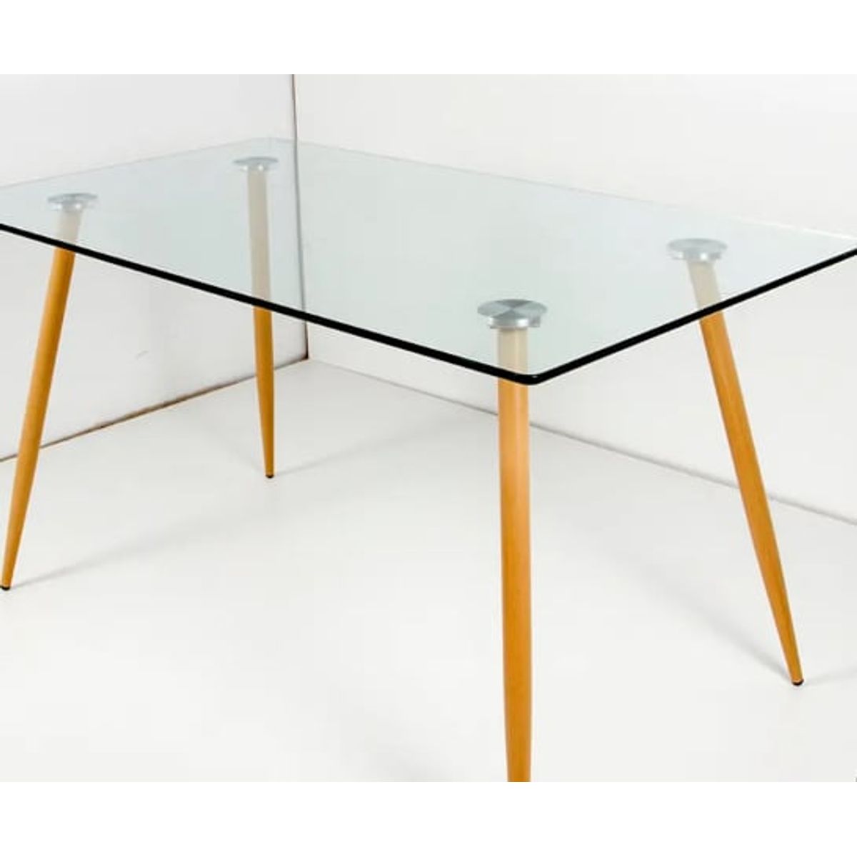 HABITA2 CHILE - Mesa de vidrio Prince 120cm con patas Simil de Madera