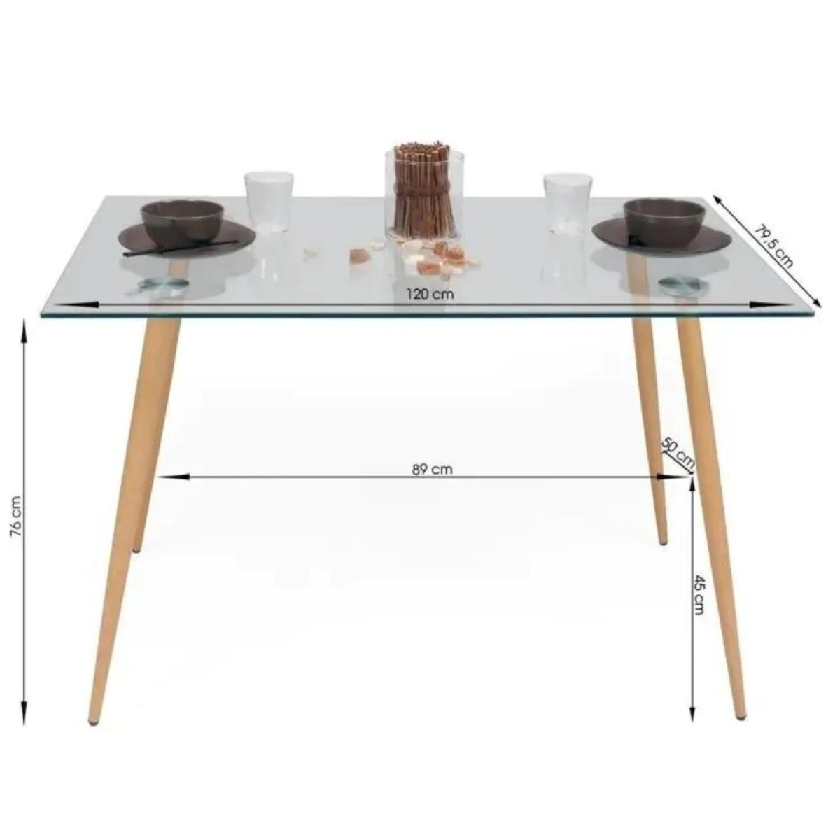 HABITA2 CHILE - Mesa de vidrio Prince 120cm con patas Simil de Madera