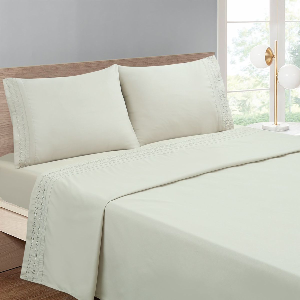 ANGELES DEL HOGAR - Juego De Sabana Algondon 200 Hilos Bordada 1.5 Beige