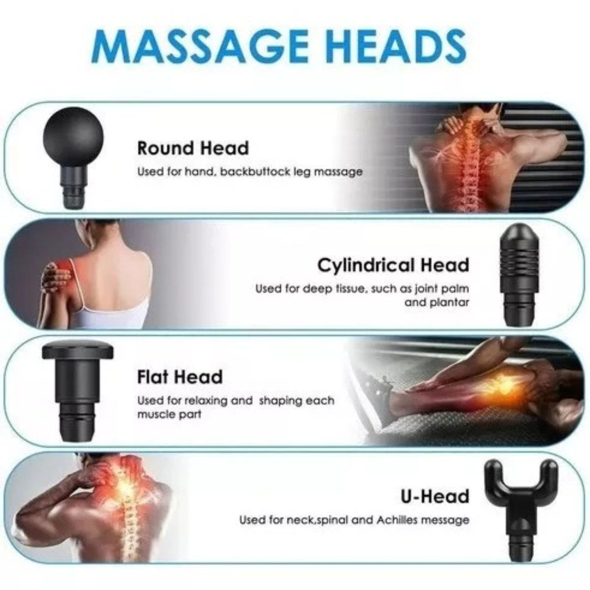 GENERICO - Pistola Masaje Muscular 4 Accesorios