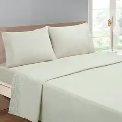 ANGELES DEL HOGAR - Juego De Sabana Algondon 200 Hilos Bordada 2 Plazas Beige