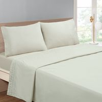 Juego De Sabana Algondon 200 Hilos Bordada 2 Plazas Beige