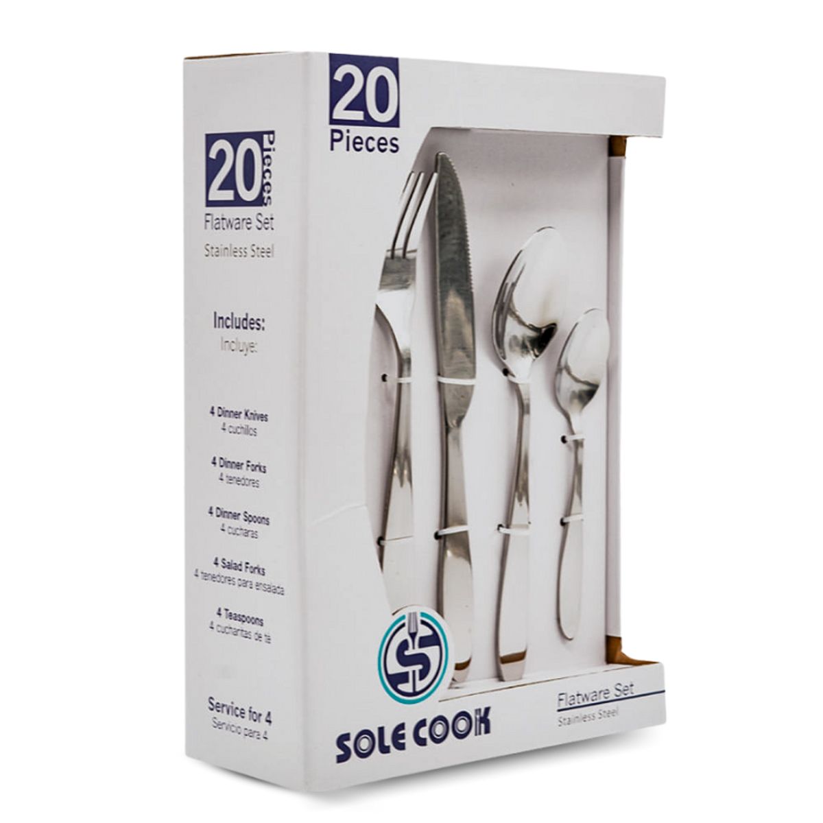 GENERICO - Juego de Cubiertos Acero Inoxidable 20pza elegante y moderno plateado