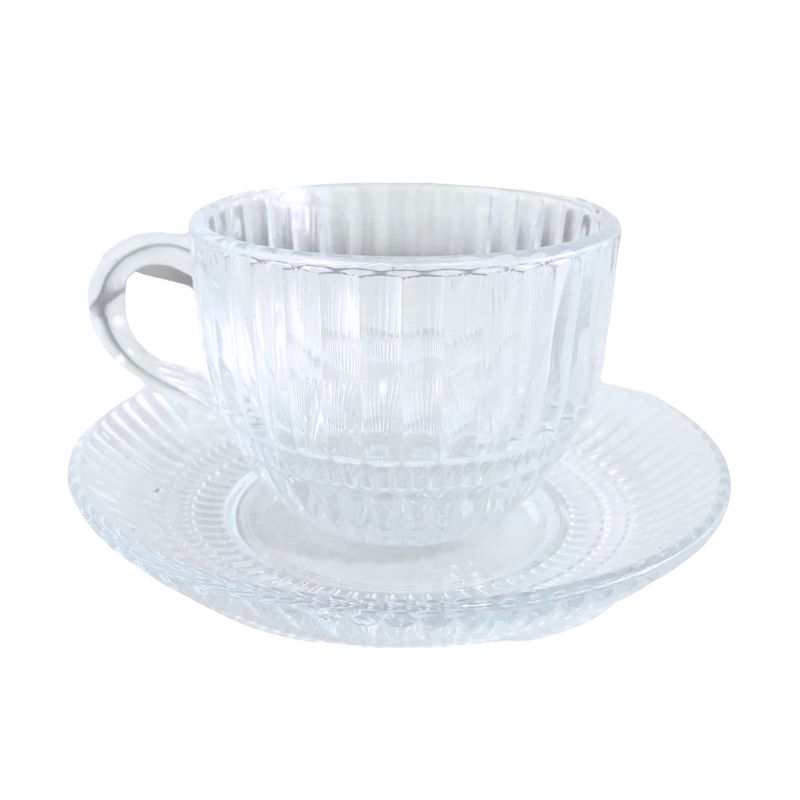 GENERICO - Set de 6 Tazas de Vidrio 240ml con Platillos - Marca Deli Glass