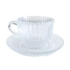 GENERICO - Set de 6 Tazas de Vidrio 240ml con Platillos - Marca Deli Glass