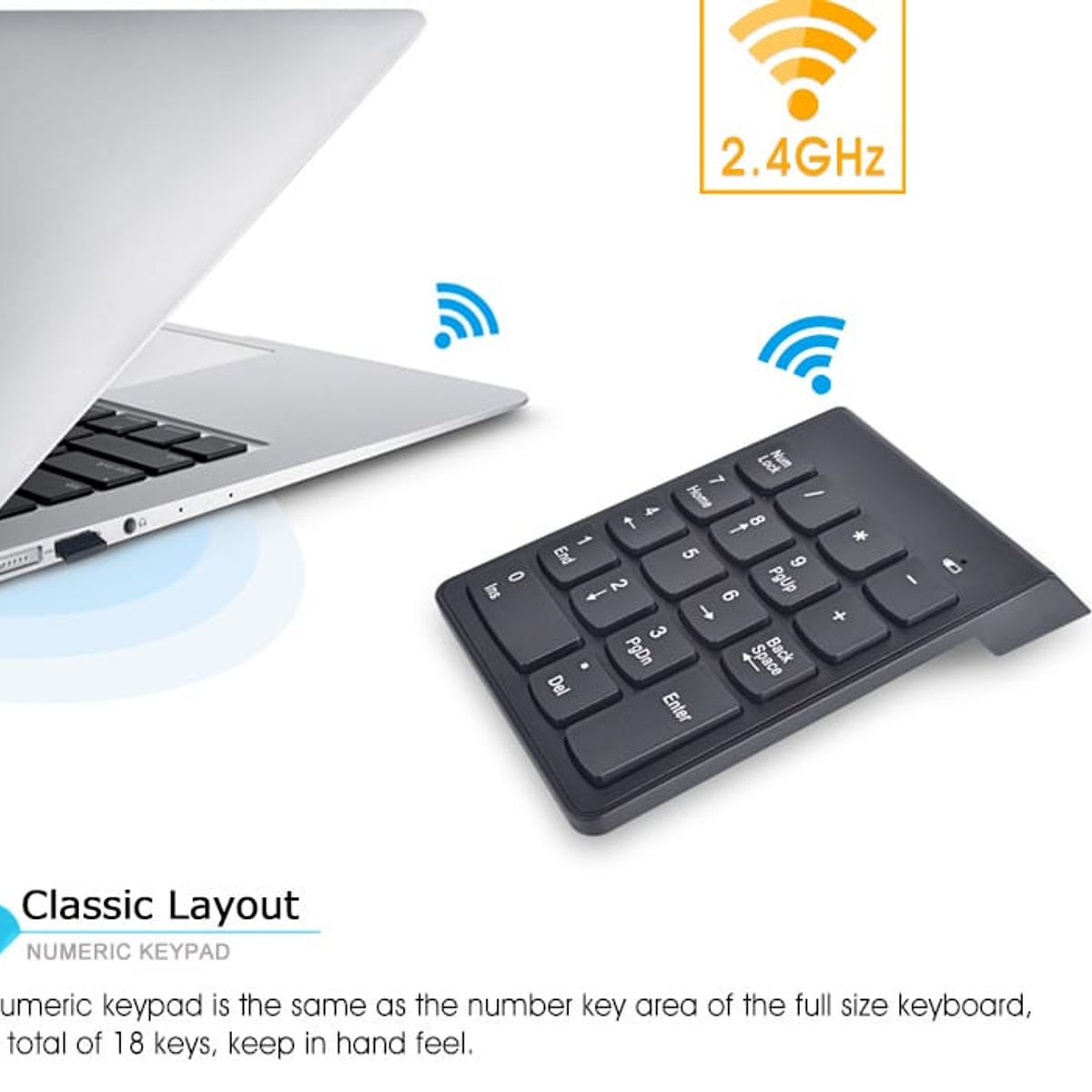 GENERICO - Teclado Numérico inalámbrico USB 2.4 Ghz