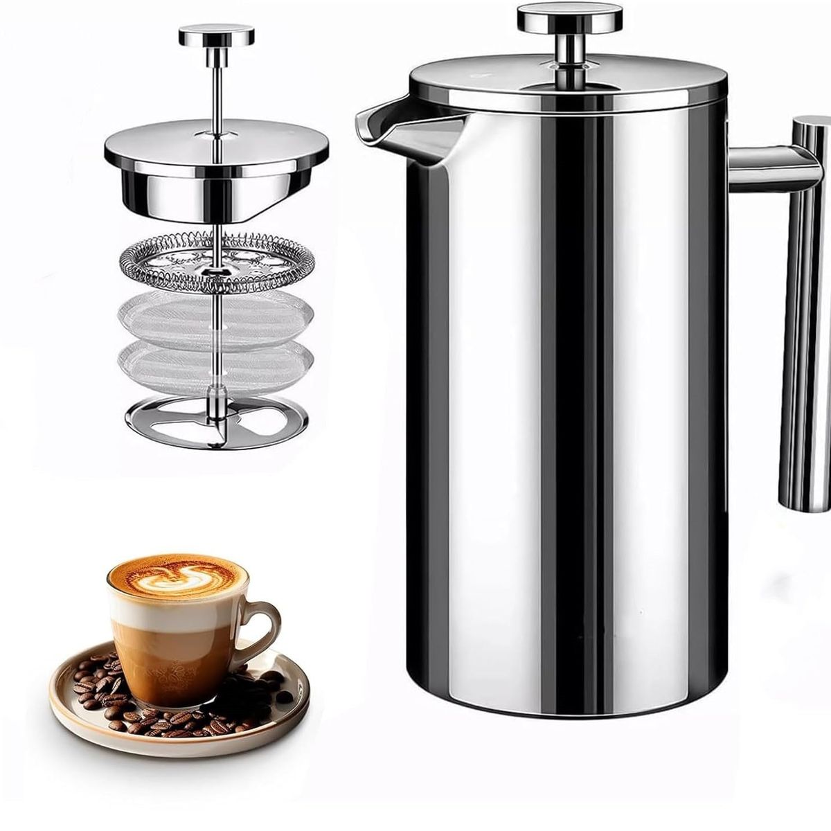 KUANGYE - Cafetera Prensa Francesa Acero Inoxidable Doble Pared 800ml