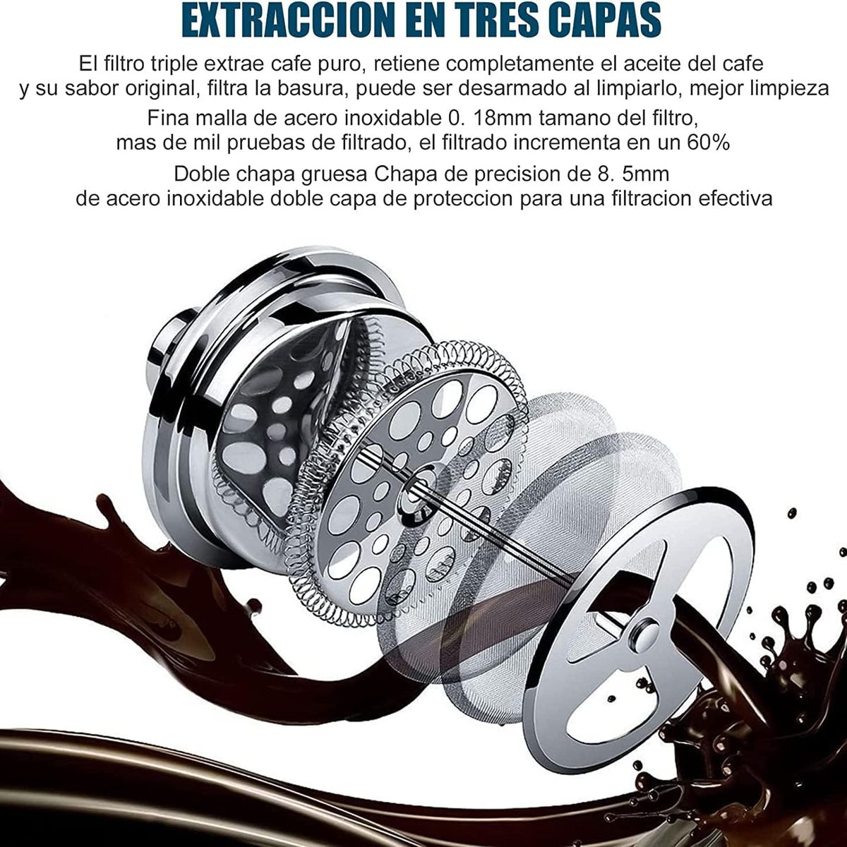 KUANGYE - Cafetera Prensa Francesa Acero Inoxidable Doble Pared 800ml