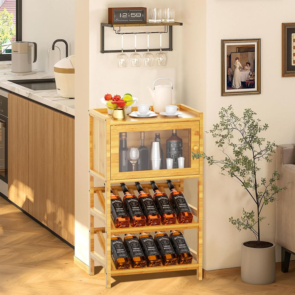 AIZO - Estante Porta Vinos Hogar Vitrina De Madera Con Basculante