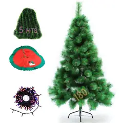 GENERICO - Set Arbol Navidad Pino 180cm Guirnaldas + Alfombra + Luces