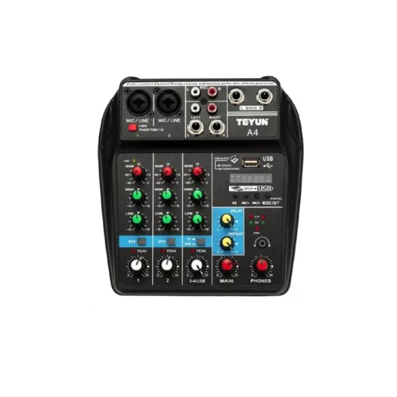 GENERICO - Consola Interfaz Audio Mixer 4 Canales Tu04 Usb Bluetooth Negro