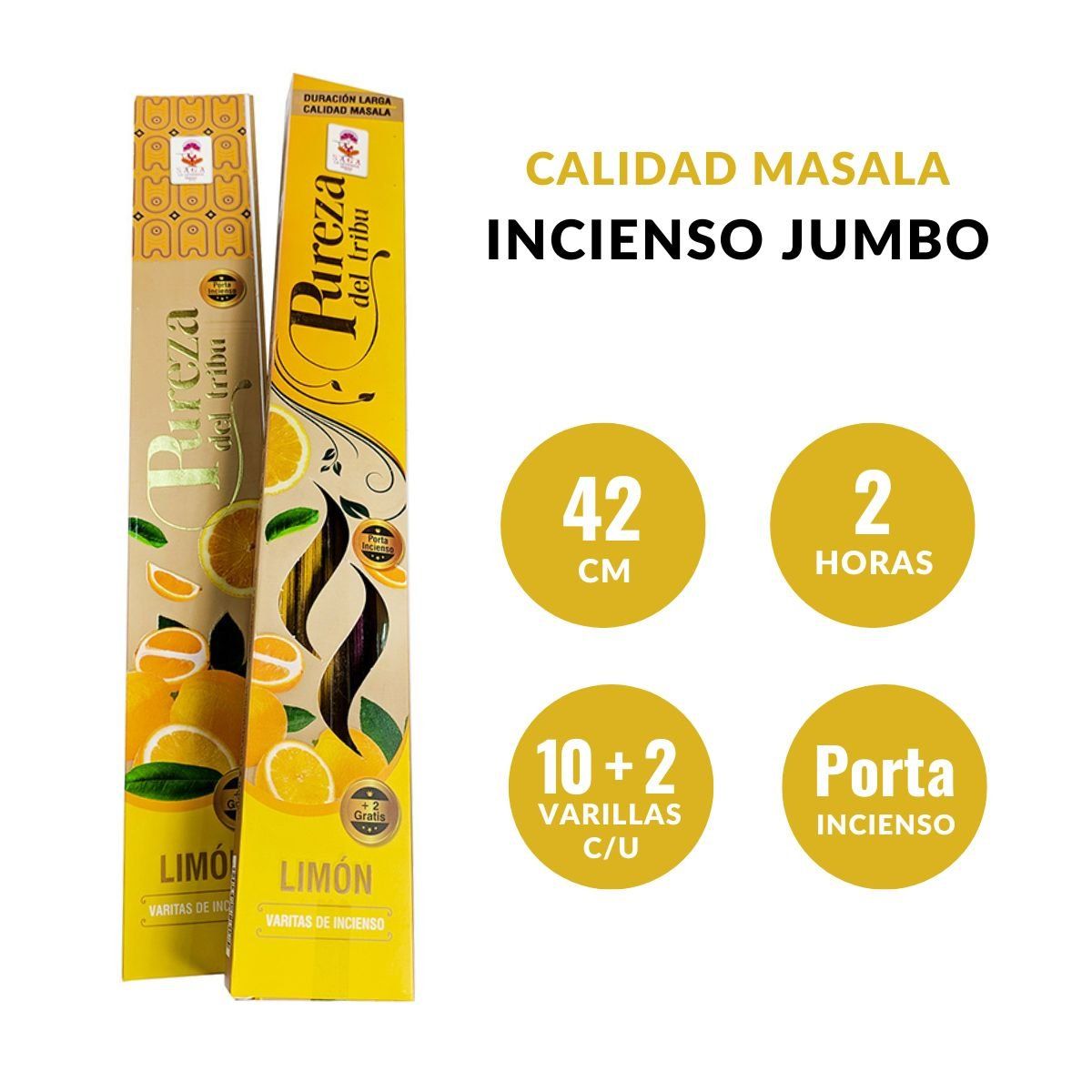 GENERICO - Incienso Jardín aroma Limón 42cm calidad masala 12 cajitas