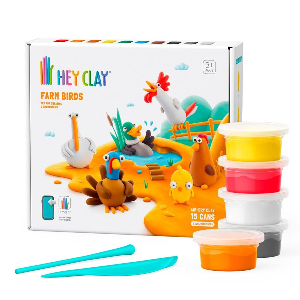 HEY CLAY - Aves de la Granja: 15 Potes Hey Clay