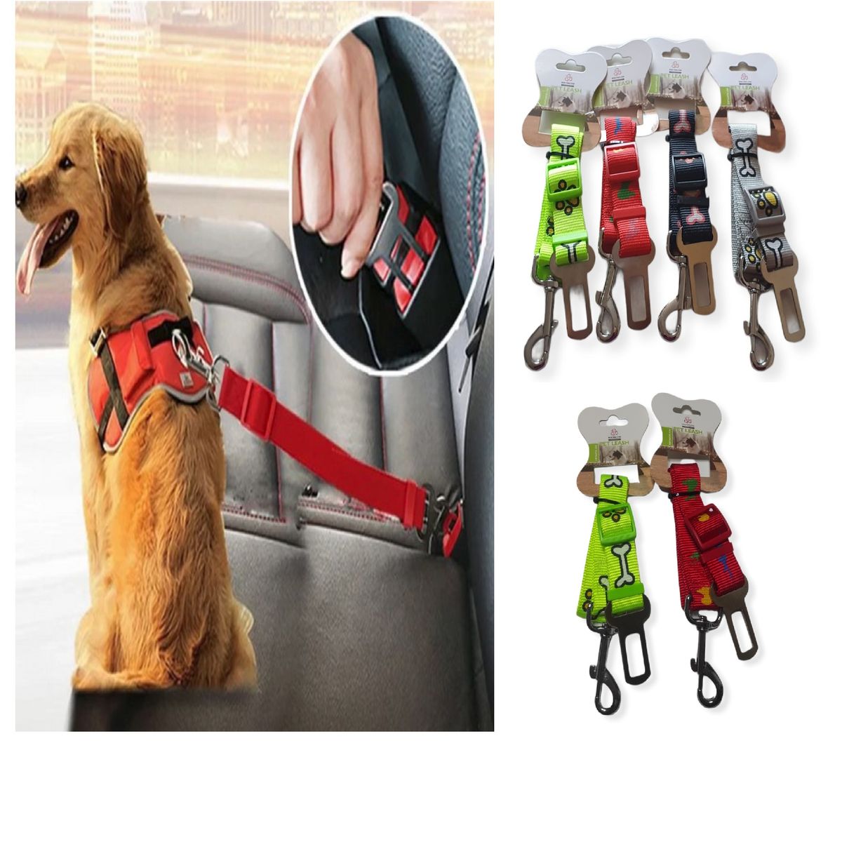 GENERICO - Pack 2 Cinturon Seguridad Mascota Vehiculo Diseño Hembra