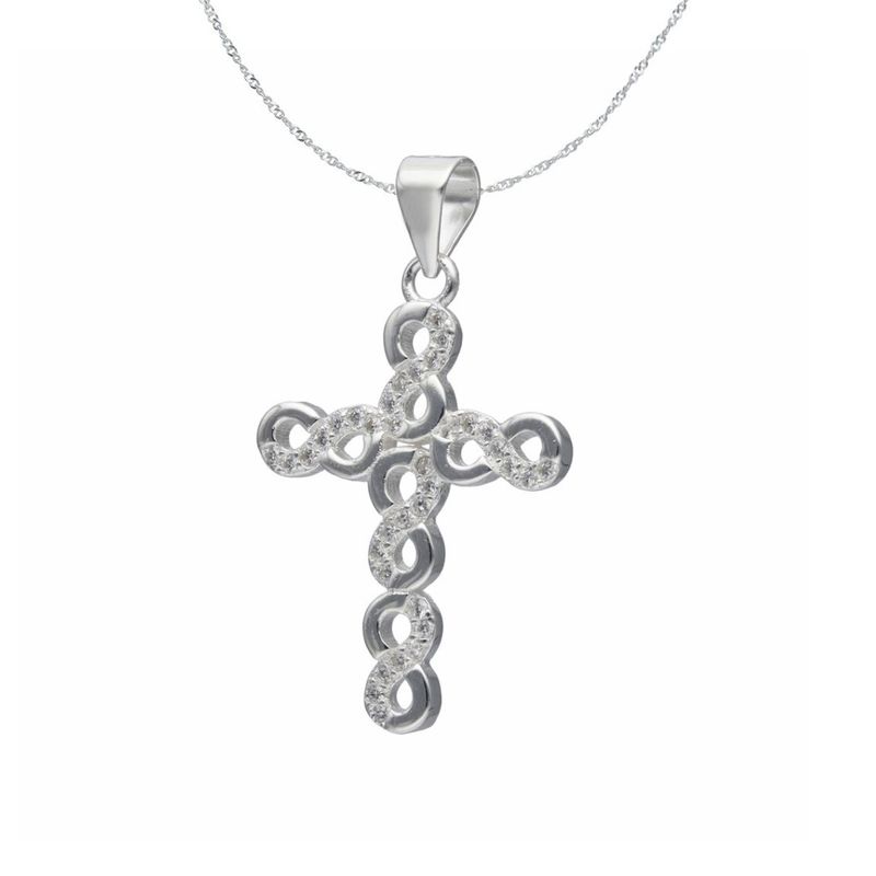 GENERICO - Collar Cadena Hombre con Colgante Cruz Infinitos Plata Ley 925