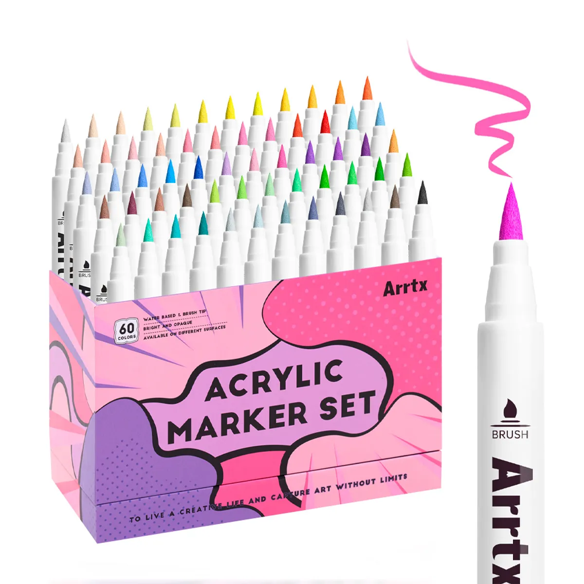 ARRTX - ARRTX MARCADORES DE ACRÍLICO 60 COLORES PUNTA PINCEL