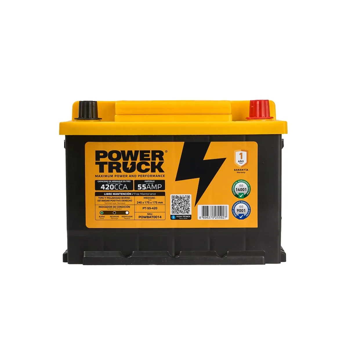 POWER TRUCK - BATERIA 55 AMP 420 CCA BORNE ESTANDAR