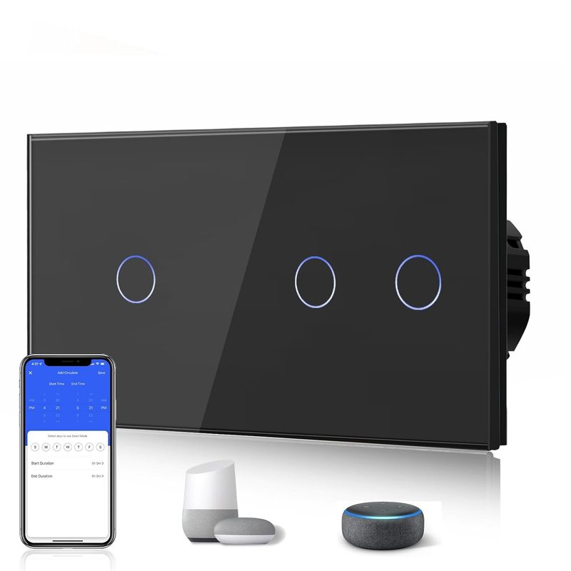 GENERICO - Enchufe de pared táctil WiFi 3 botones Google y Alexa
