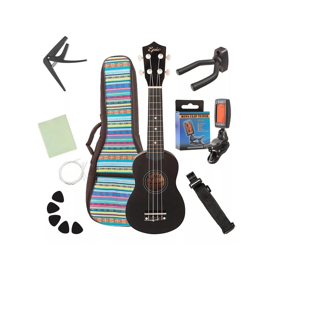 GENERICO - Ukelele Soprano Ukulele Acustico Epic 21 Funda + Accesorios