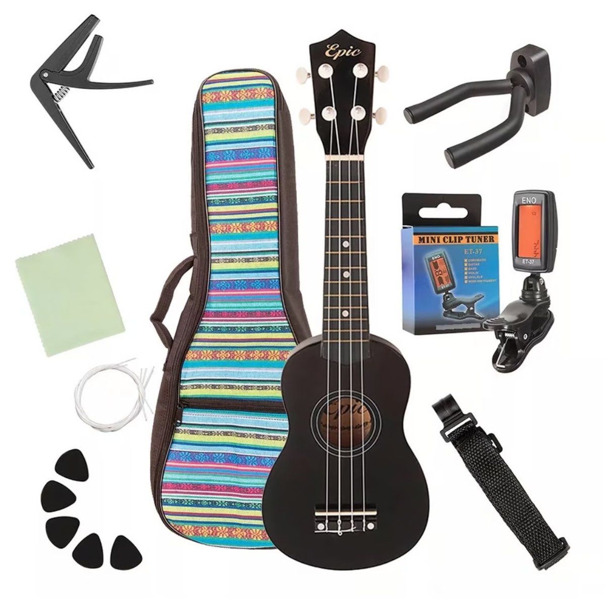 GENERICO - Ukelele Soprano Ukulele Acustico Epic 21 Funda + Accesorios