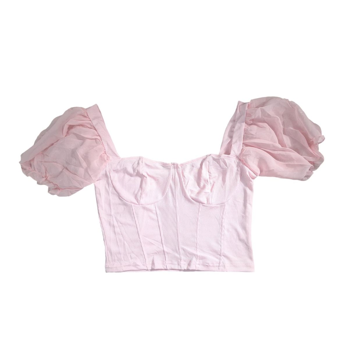 GARSIL - Crop Top Peto Mujer Manga Corta Tipo Globo Tela Acanalada