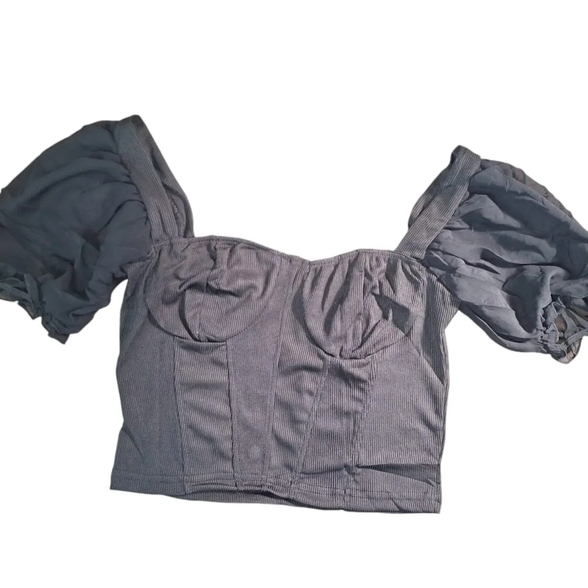 GARSIL - Crop Top Peto Mujer Manga Corta Tipo Globo Tela Acanalada