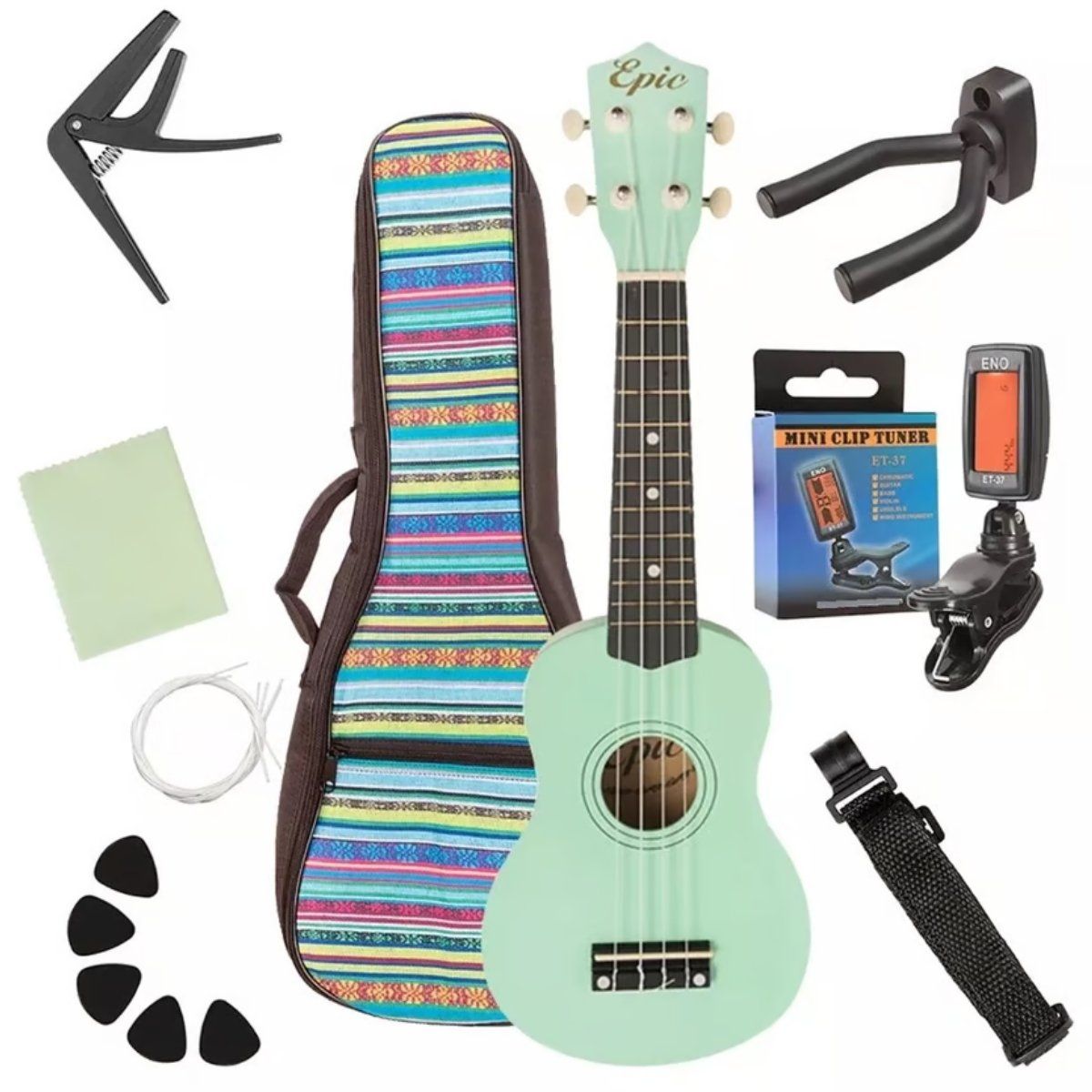 GENERICO - Ukelele Soprano Ukulele Acustico Epic 21 Funda + Accesorios