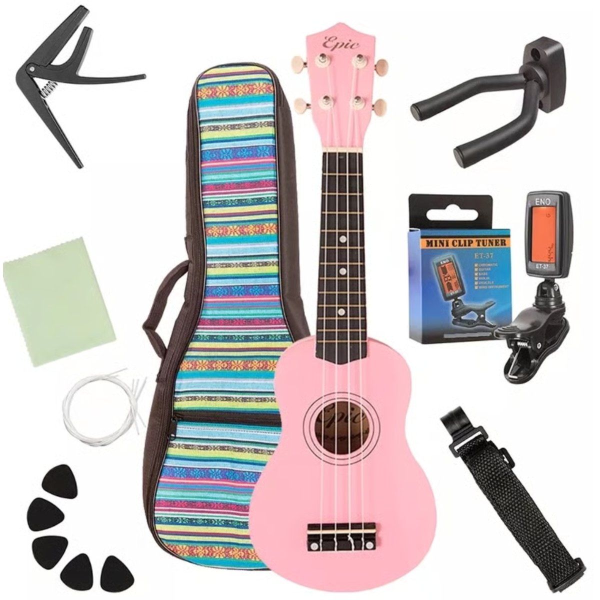GENERICO - Ukelele Soprano Ukulele Acustico Epic 21 Funda + Accesorios
