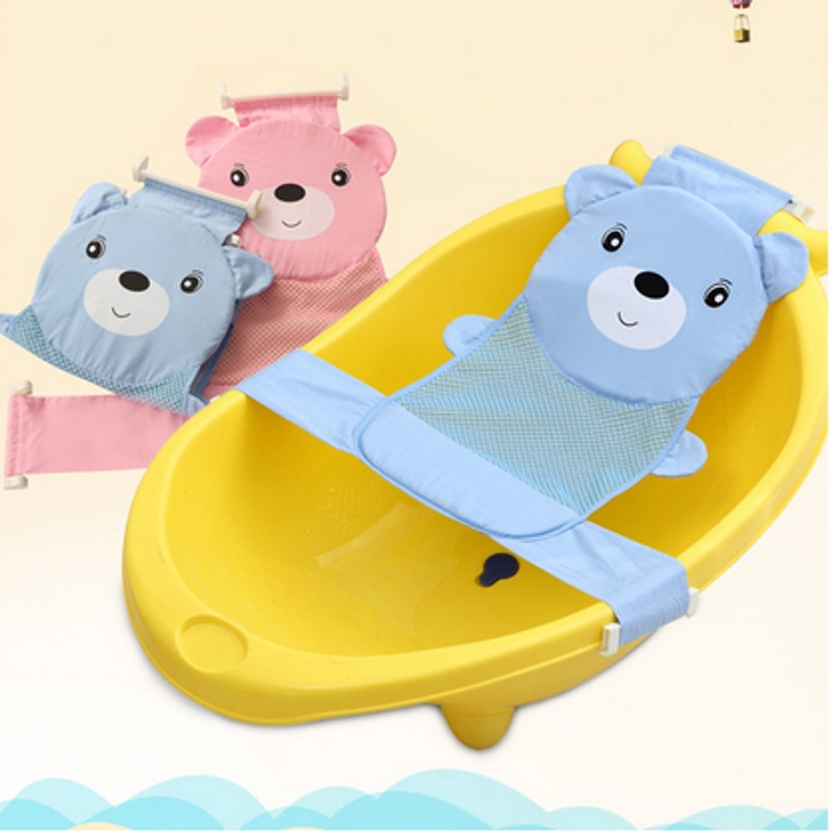 GENERICO - Malla Bañera Hamaca Tina Bebé Diseño Osito Color Celeste