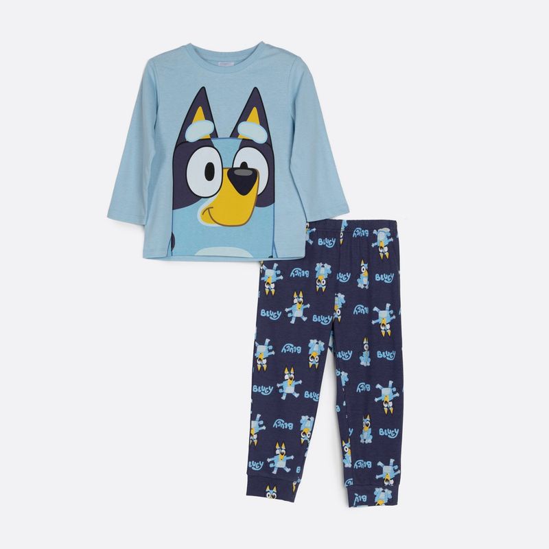 BLUEY - Pijama Largo Niño Cara Grande Celeste Bluey