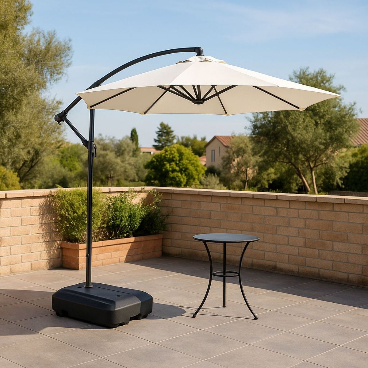 JAVIMATE - Quitasol Lateral 3mt Beige + Base De 60 Litros Pvc Ruedas