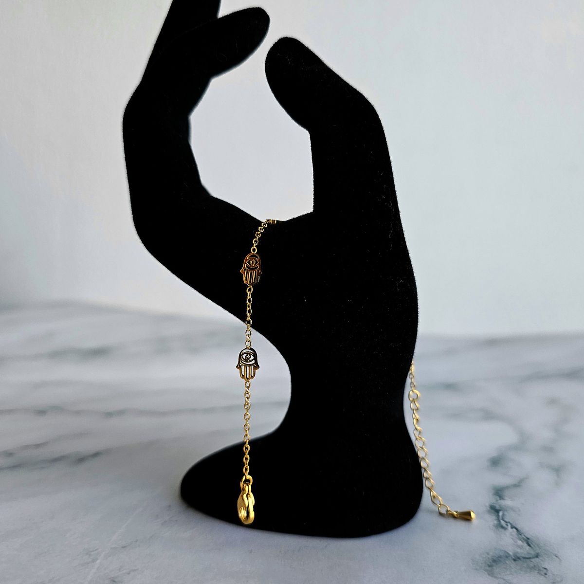 GENERICO - Pulsera Protección Mano de Fátima  Acero Inoxidable Baño Oro 18k