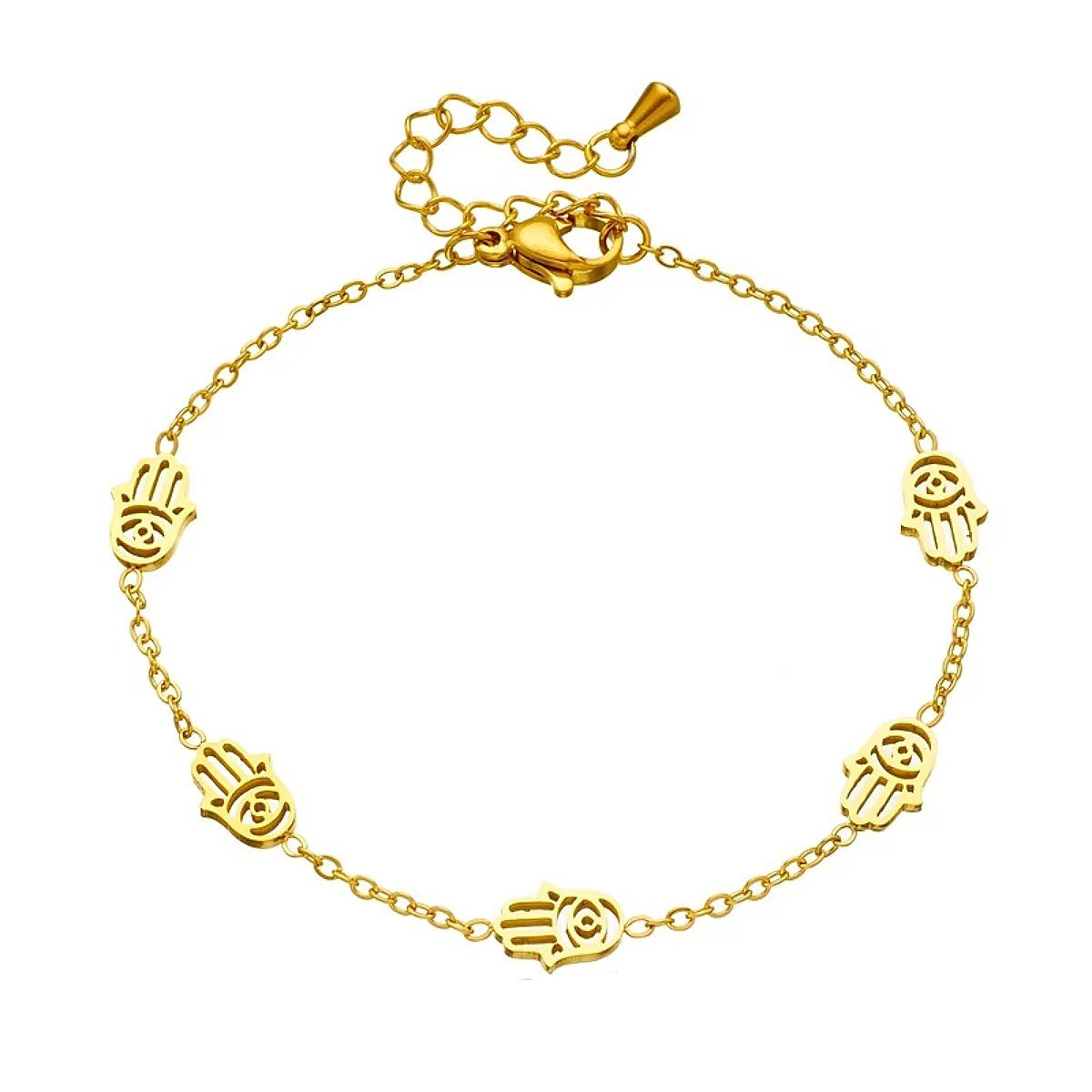 GENERICO - Pulsera Protección Mano de Fátima  Acero Inoxidable Baño Oro 18k