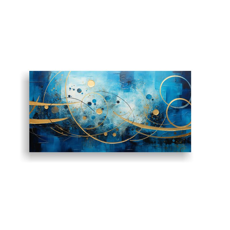 GENERICO - Cuadro Abstracto Azul Y Dorado Para Decoración De 160x80cm